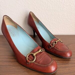 Vintage Coach Aubry Brown Leather Kitten Heel Women's Pump Loafers Size 9 B